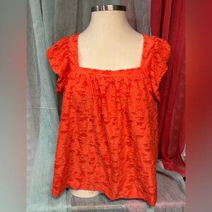 LC Lauren Conrad Vibrant Orange Textured Blouse
